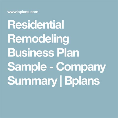 Residential Remodeling Business Plan